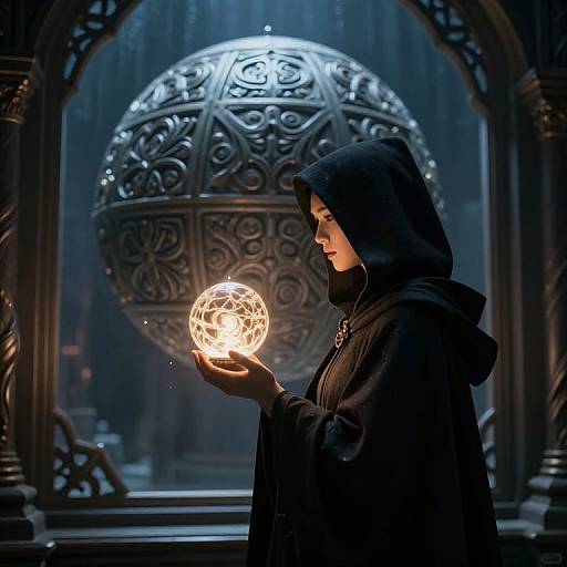 Hooded Figure with Glowing Orb