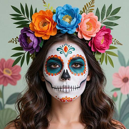 Colorful Sugar Skull Woman Portrait