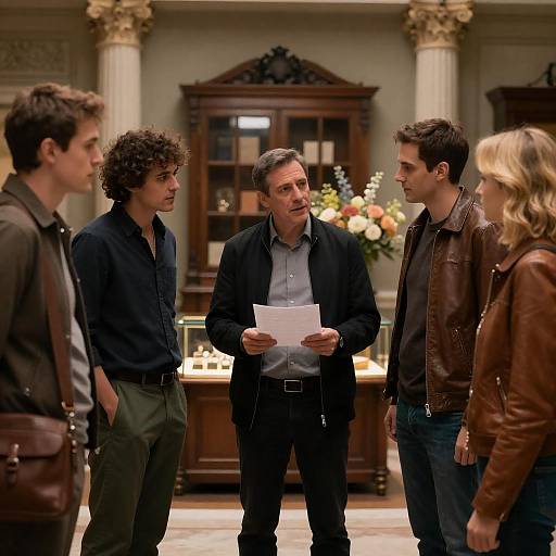 Elegant Indoor Gathering with Engaged Conversation