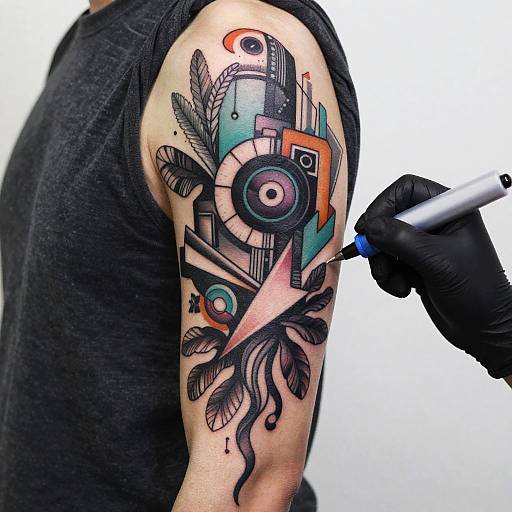 Surreal Geometric Nature-Tech Tattoo