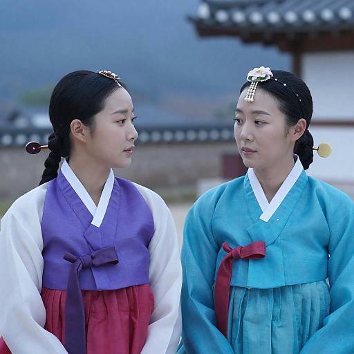 Serene Portrait of Asian Women in Hanbok