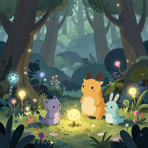 Whimsical Bioluminescent Fantasy Forest