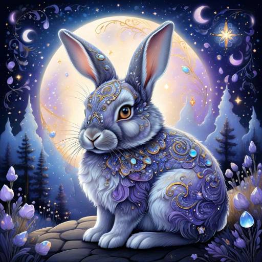 Mystical Rabbit Under Starry Night Sky
