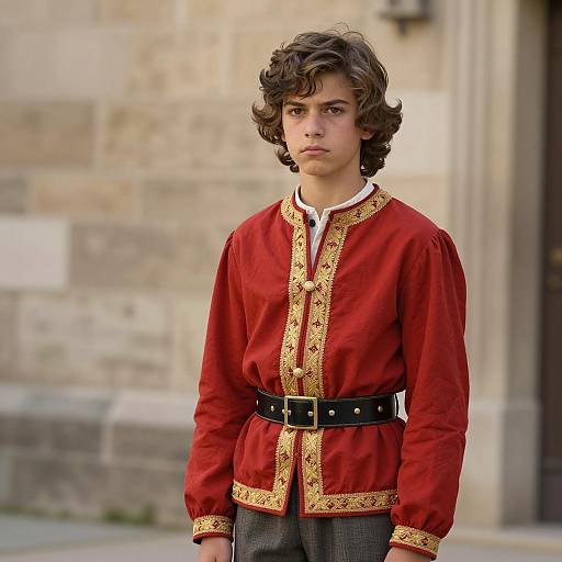 Young Man in 18th Century Red Embroidered Costume
