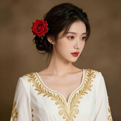 Elegant Woman in Embroidered Dress