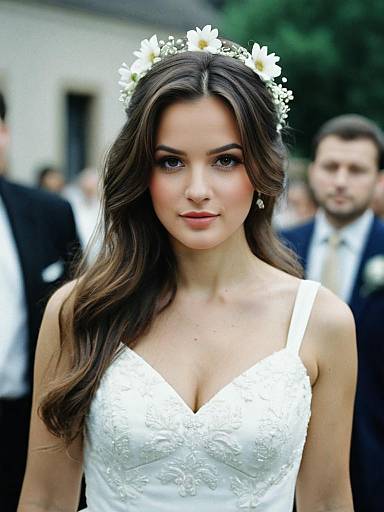 Bride in White Dress with Floral Headpiece