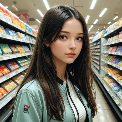 Young Woman in Supermarket Aisle