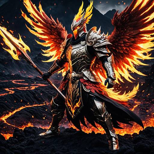 Flaming Phoenix Warrior in Anime Style