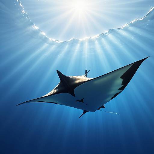 Manta Ray Gliding in Sunlit Ocean