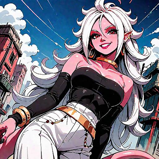 Android 21 Grinning in Wasteland