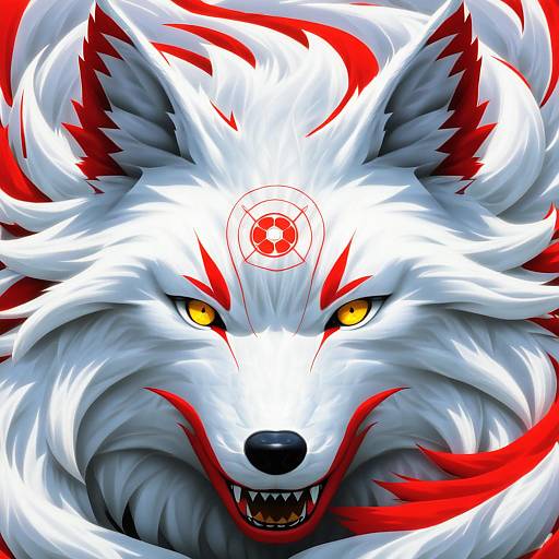 Illustration of Amaterasu (ookami), ookami (game) in the style of Tako (plastic protein)