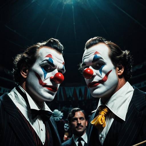 Two Male Clowns with Face Paint and Red Noses