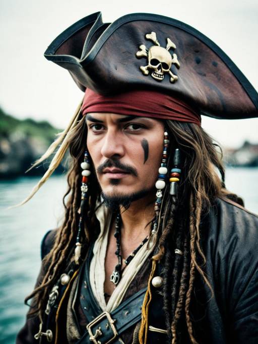 Photorealistic Pirate Man in Jack Sparrow Costume