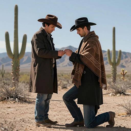 Desert Cowboys in Sunlit Landscape
