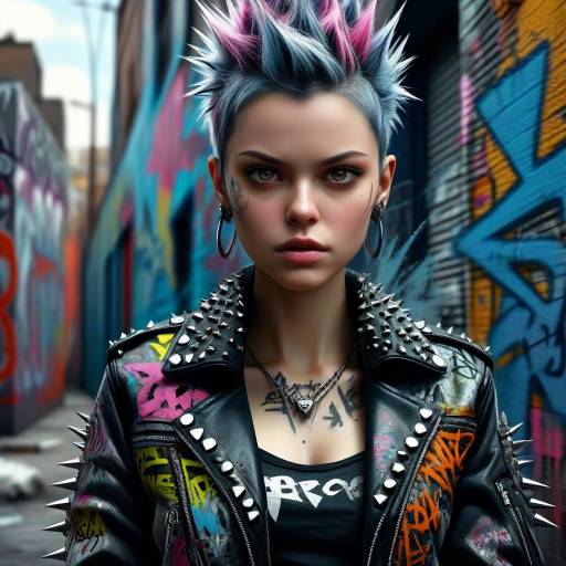 Punk Woman with Spiked Hair and Graffiti Jacket