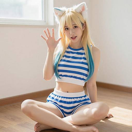 Playful Blonde Woman with Cat Ears