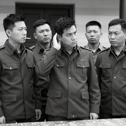 Military Men Posed Outdoors in B&W