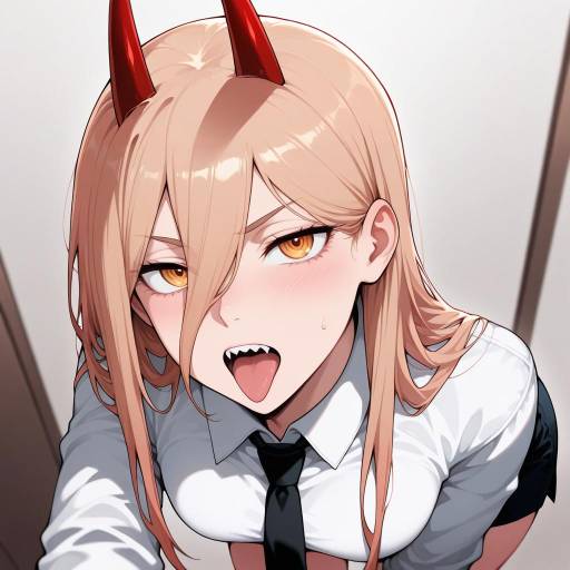 Blonde Girl with Chainsaw and Horns
