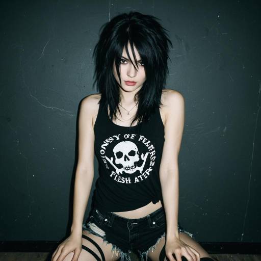 Edgy Grunge Woman in Black Tank Top
