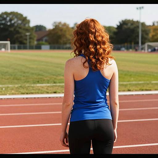 Red-Haired Woman on Track Field