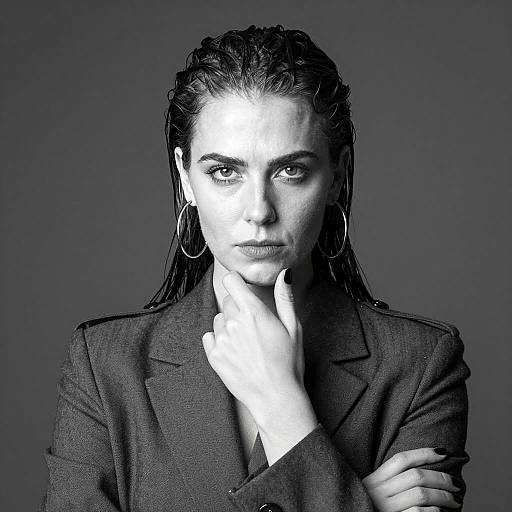 Black and White Portrait of Serious Woman