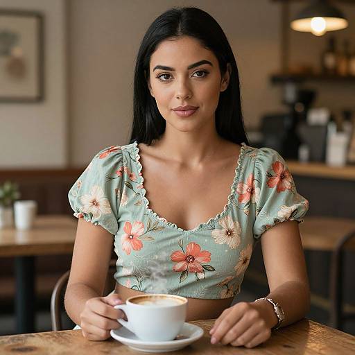 Stylish Woman at Rustic Café