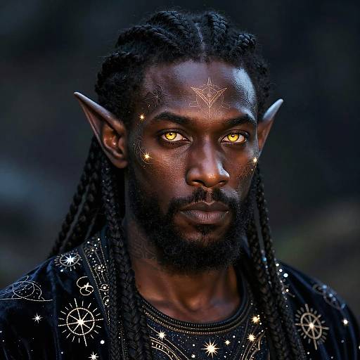 Portrait of Black Male Elf Wizard