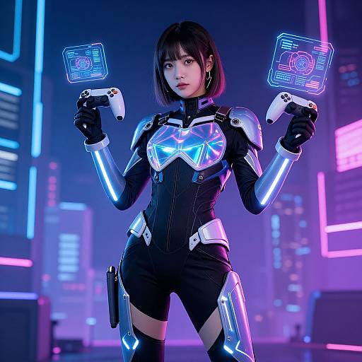 Sci-Fi Gamer Girl in Neon Armor