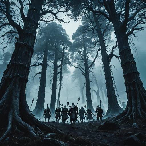 Ancient Elf Warriors in Foggy Forest
