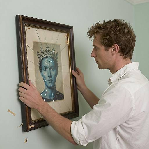 Contemplative Man and Damaged Picture Frame