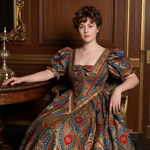 Elegant Woman in Paisley Gown
