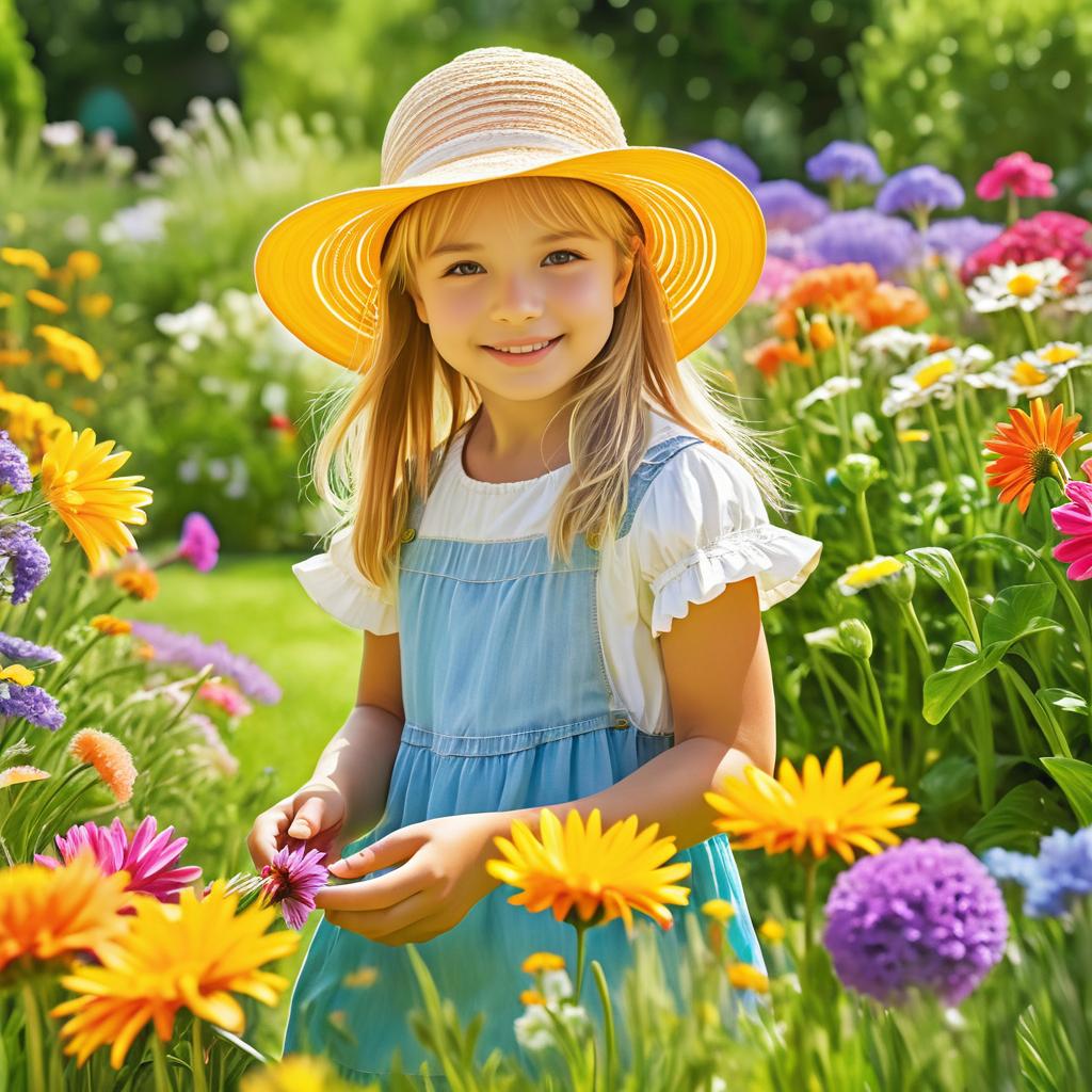 Joyful Girl in a Blooming Garden