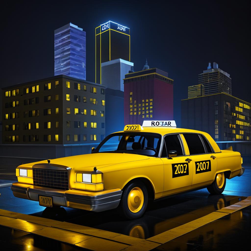 Nighttime Yellow Taxi Cab at Rest