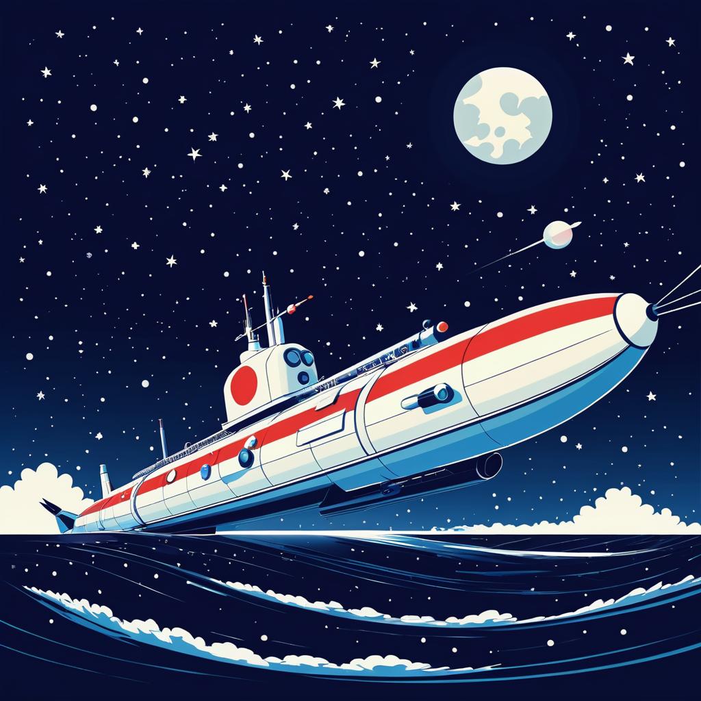 Retro Submarine Launching into Space Illustration