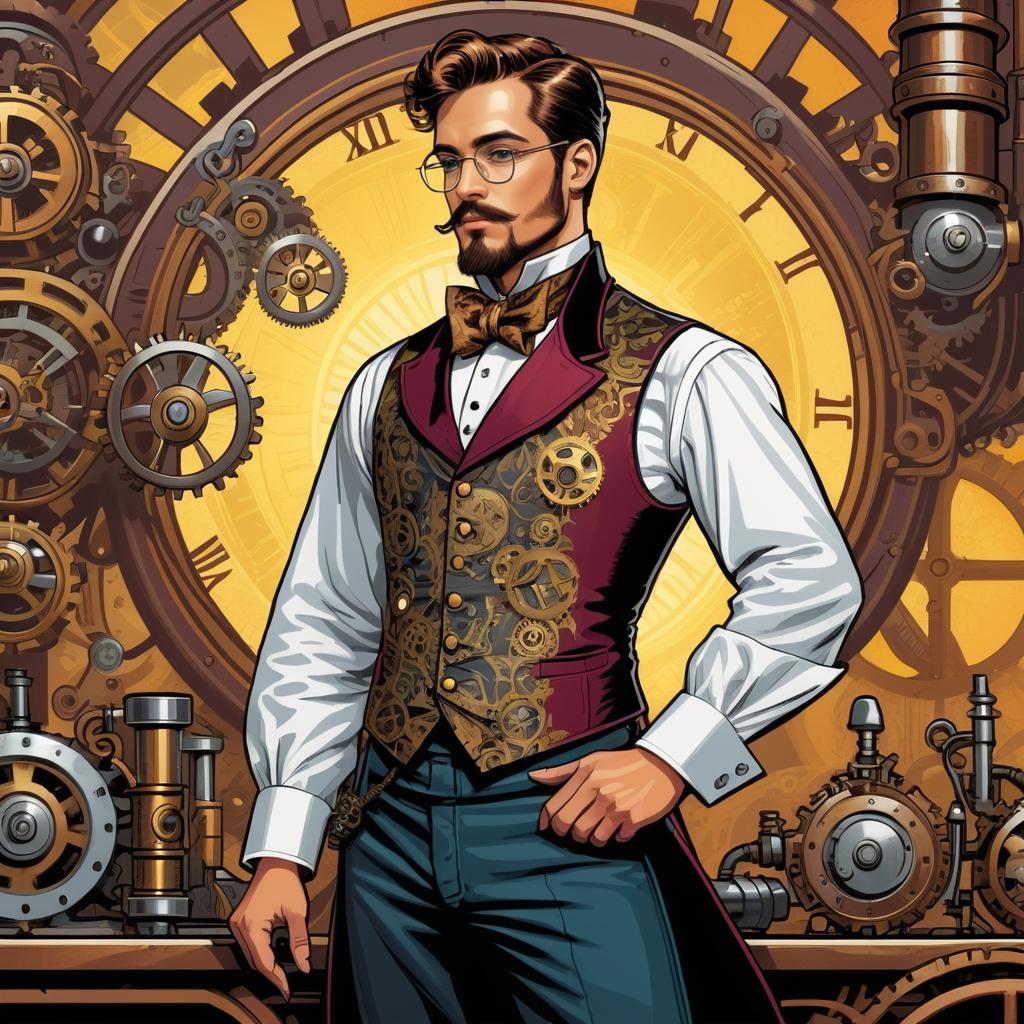 Dynamic Steampunk Inventor in Workshop