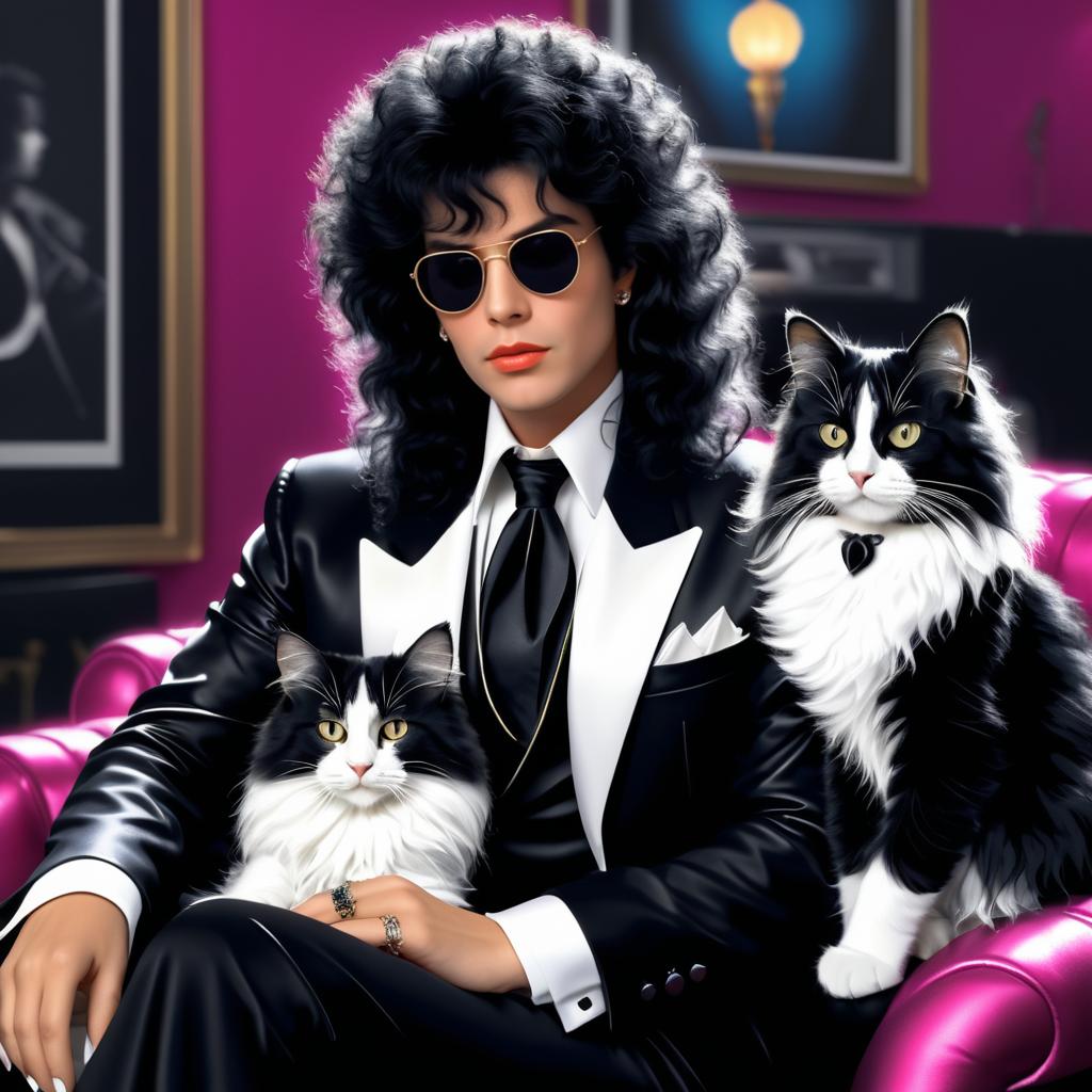 Glam Rock Star with Elegant Cat