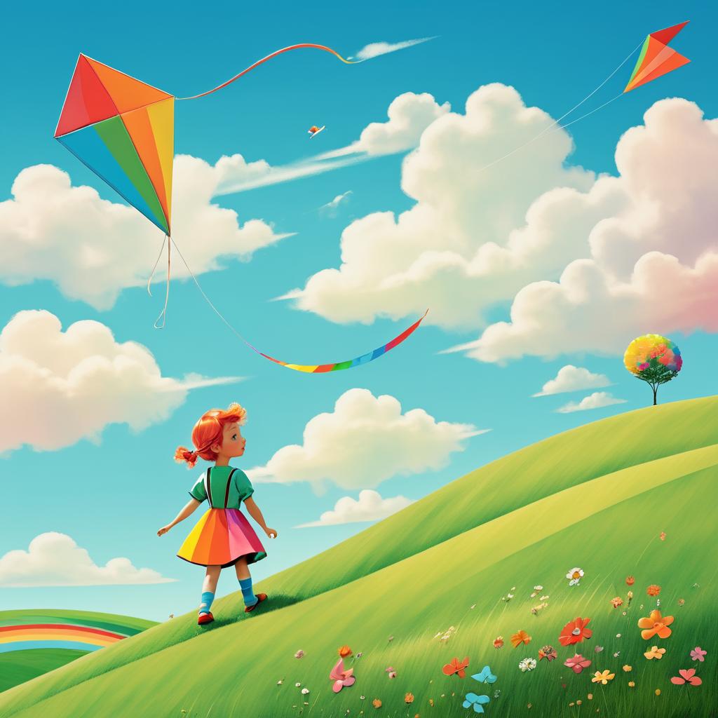 Whimsical Child Flying a Kite