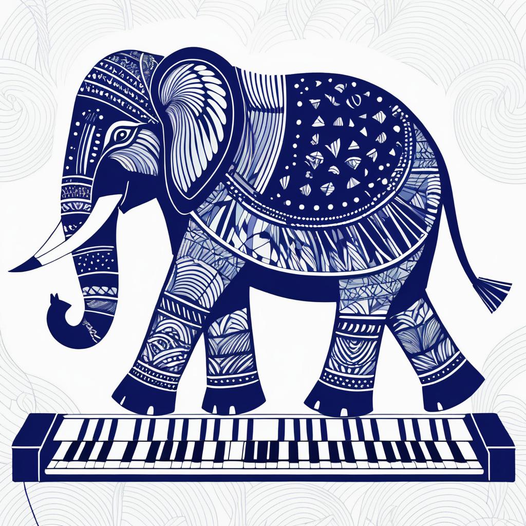 Elephant Synth Player in Line Art Style