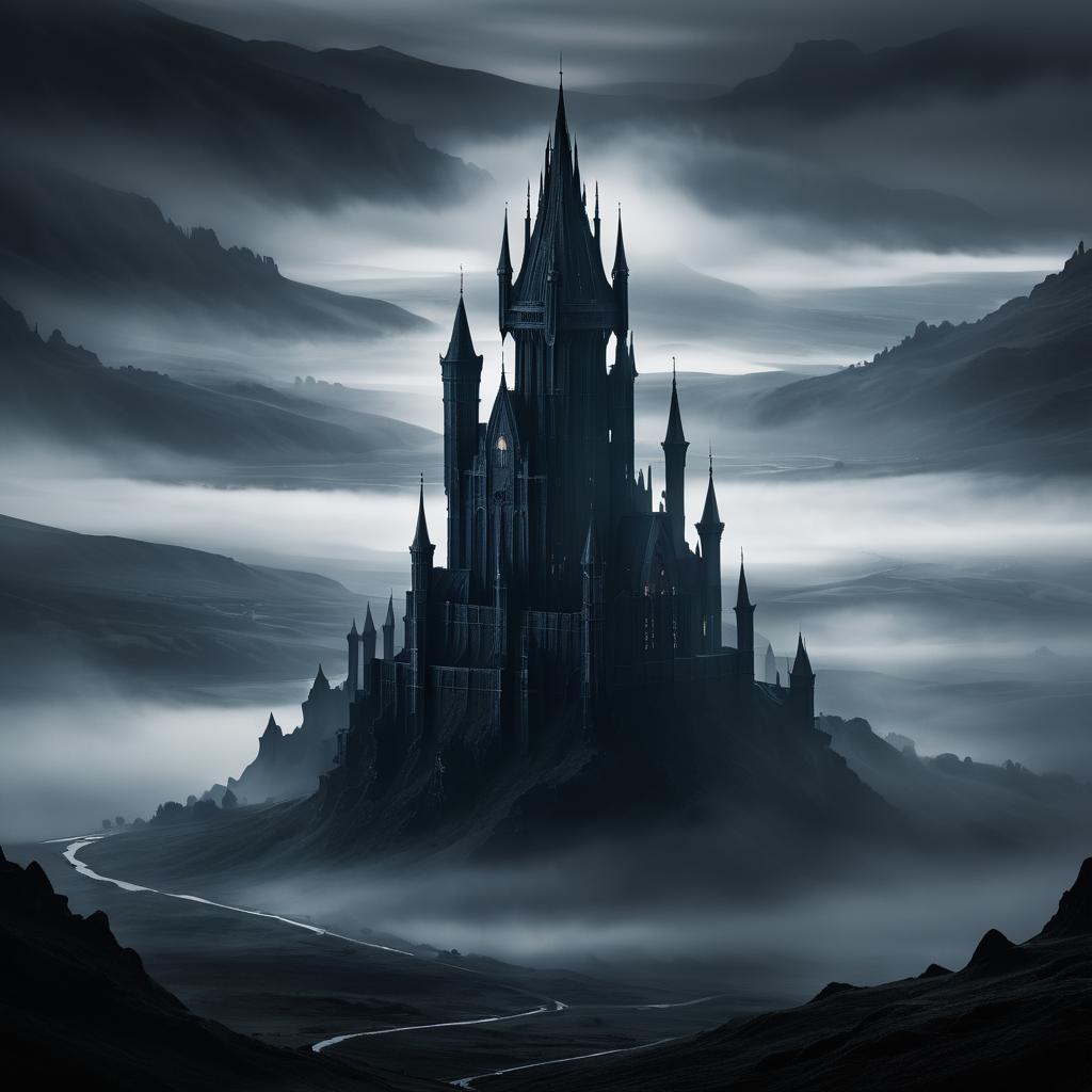 Ominous Dark Tower in Misty Valley