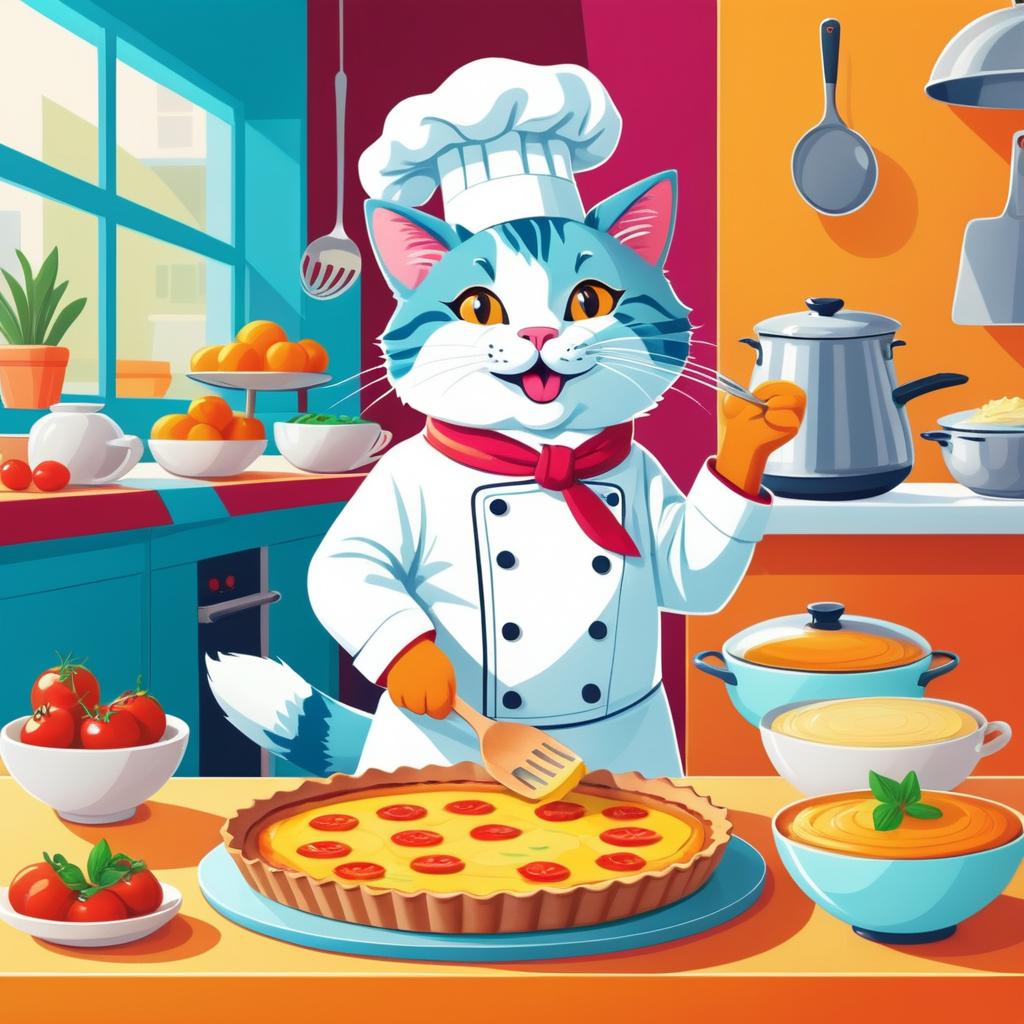 Whimsical Cat Chef in Colorful Cafe