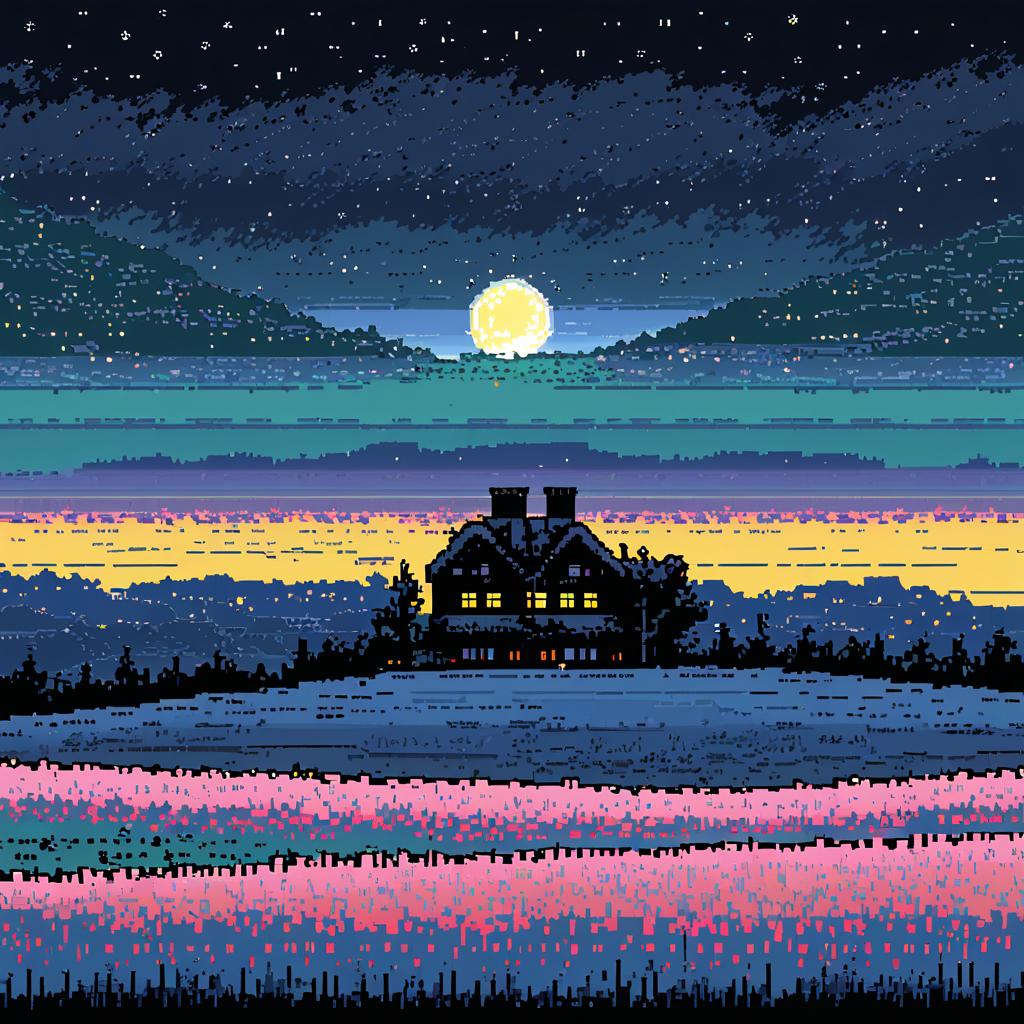 Pixel Art Frosted Moor Under Moonlight