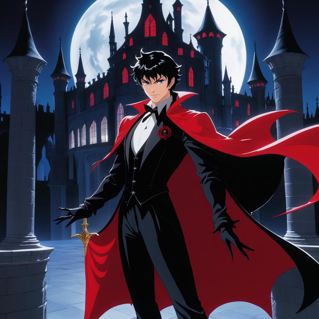 Suave Vampire in Gothic Castle Scene