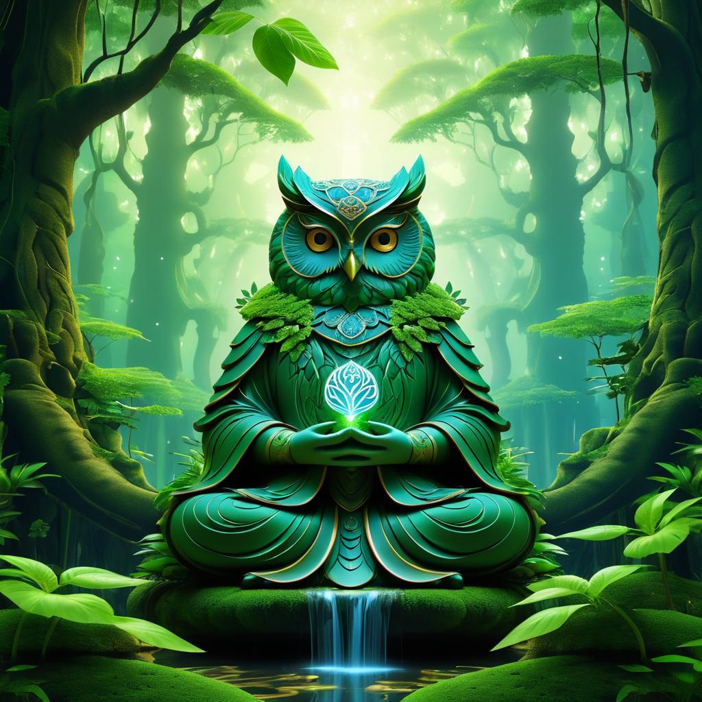 Regal Owl Meditating in Ancient Forest