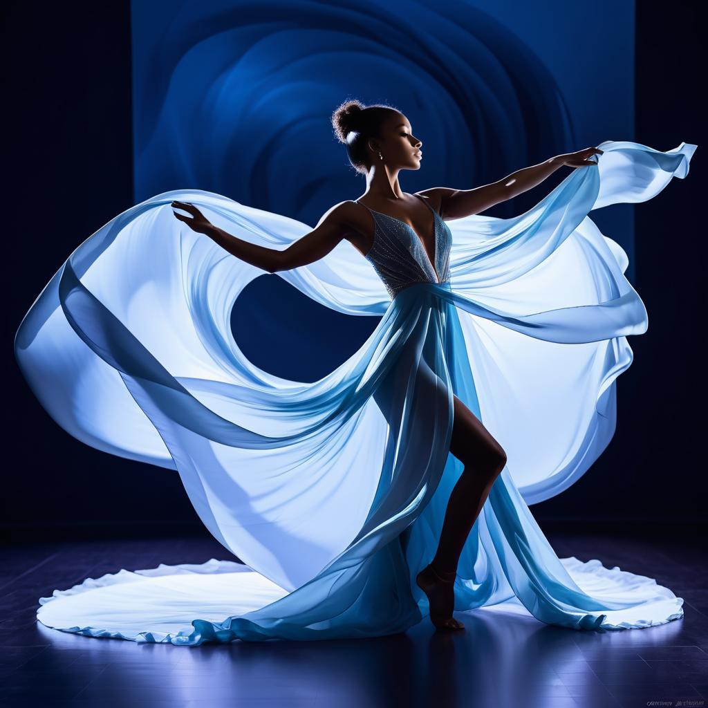 Elegant Dancer Silhouette with Flowing Fabric