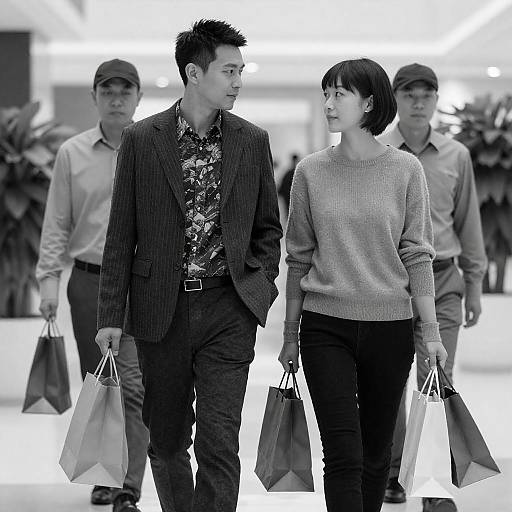 Monochrome Stylish Couple Shopping Indoors