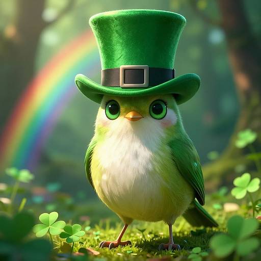 Expressive Bird with Green Top Hat
