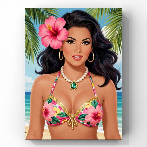 Vibrant Hawaiian Pinup Girl Art