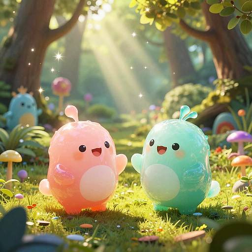 Joyful Gelatinous Creatures in Fantasy Forest