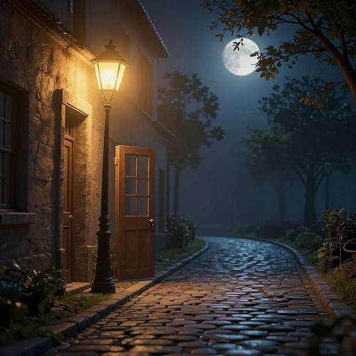 Vintage Streetlamp on Moonlit Path