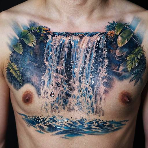 Realistic Waterfall Chest Tattoo Art
